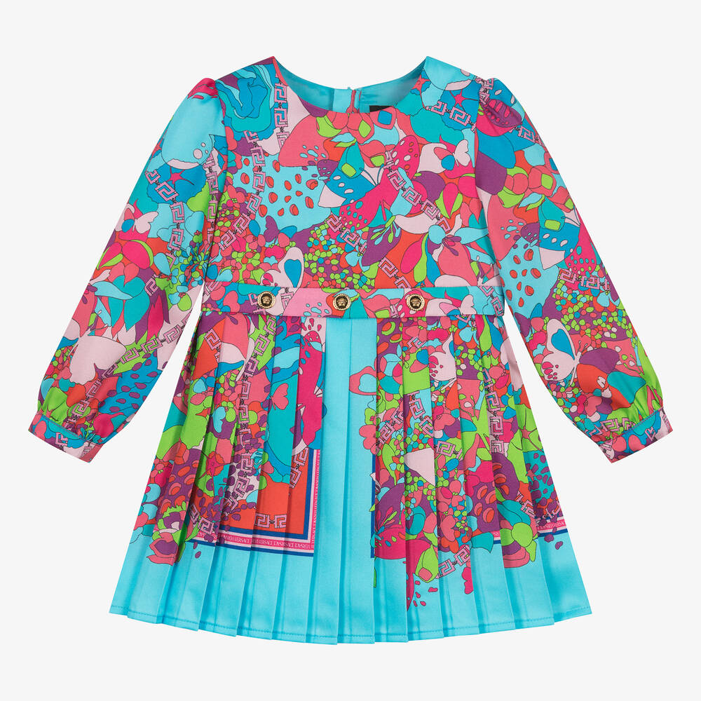 Versace - Girls Blue Floral Summer Print Dress | Childrensalon