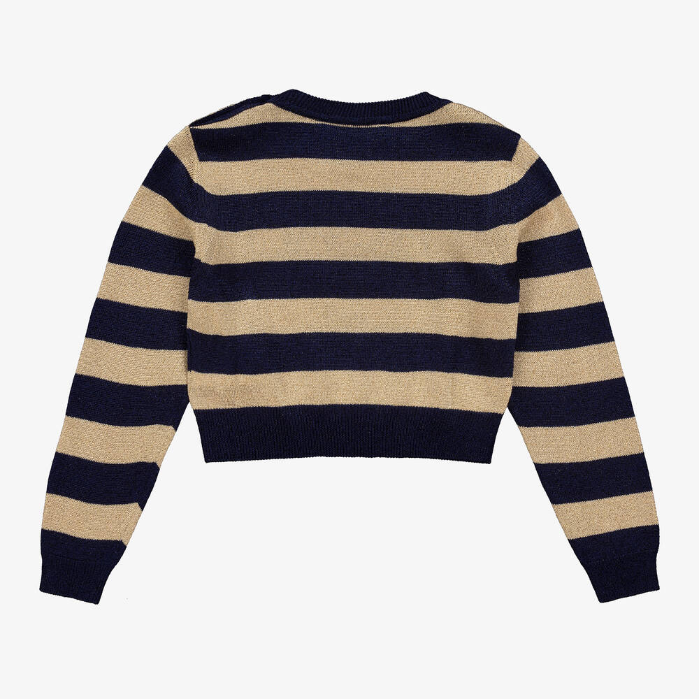 Versace-Золотистый джемпер в синюю полоску для девочек | Childrensalon Outlet