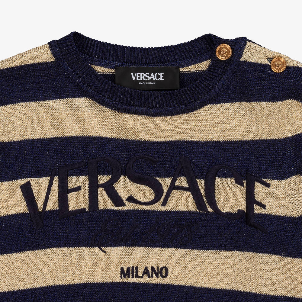 Versace Girls Blue Gold Stripe Jumper