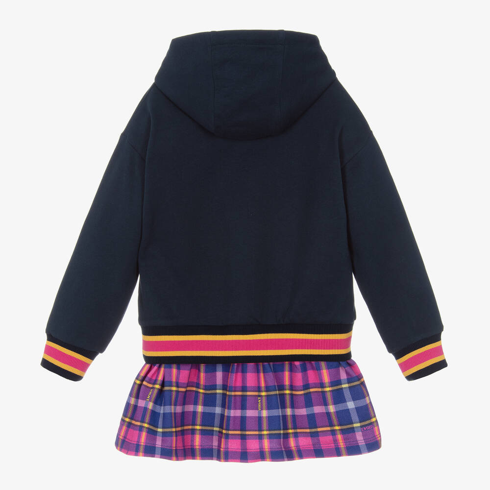 Versace-Сине-фиолетовое платье из хлопка в клетку | Childrensalon Outlet