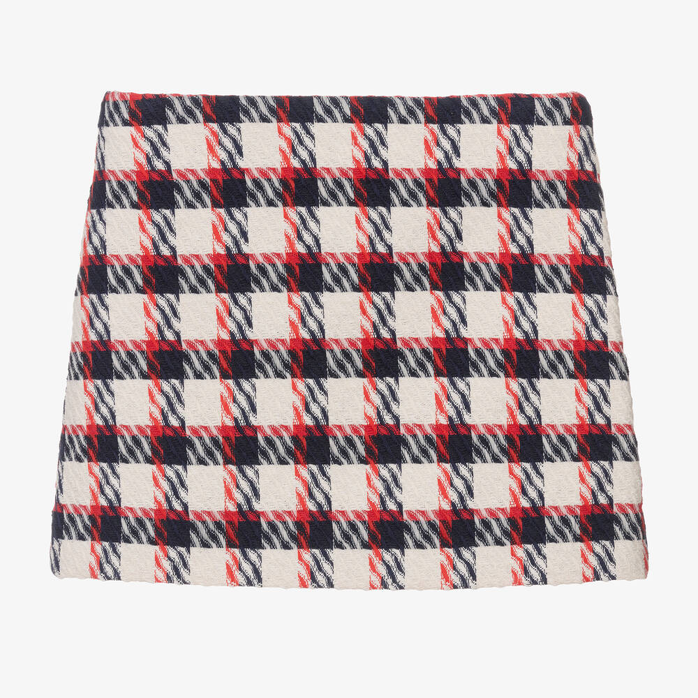 Versace-تنورة تويد لون أزرق وأحمر وعاجي | Childrensalon Outlet