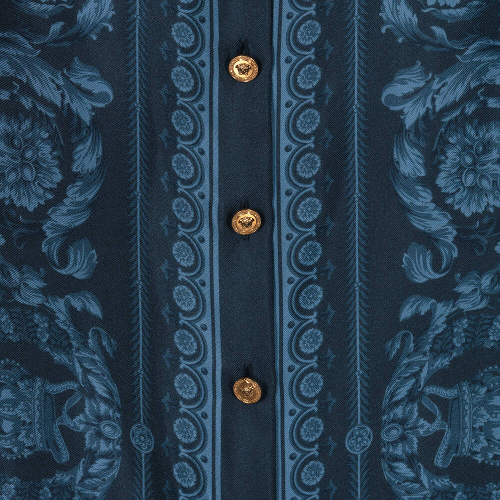 Versace - Girls Blue Silk Barocco Shirt Dress