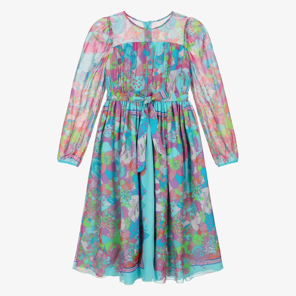 Versace - Girls Blue Silk Floral Summer Dress | Childrensalon