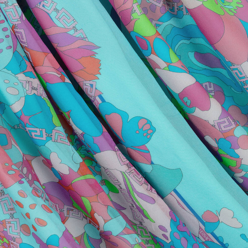 Versace-Голубое шелковое платье с цветами | Childrensalon Outlet