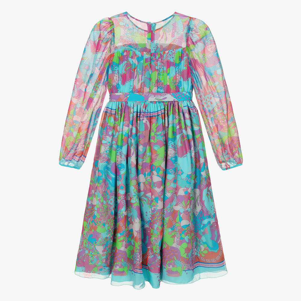 Versace-Голубое шелковое платье с цветами | Childrensalon Outlet