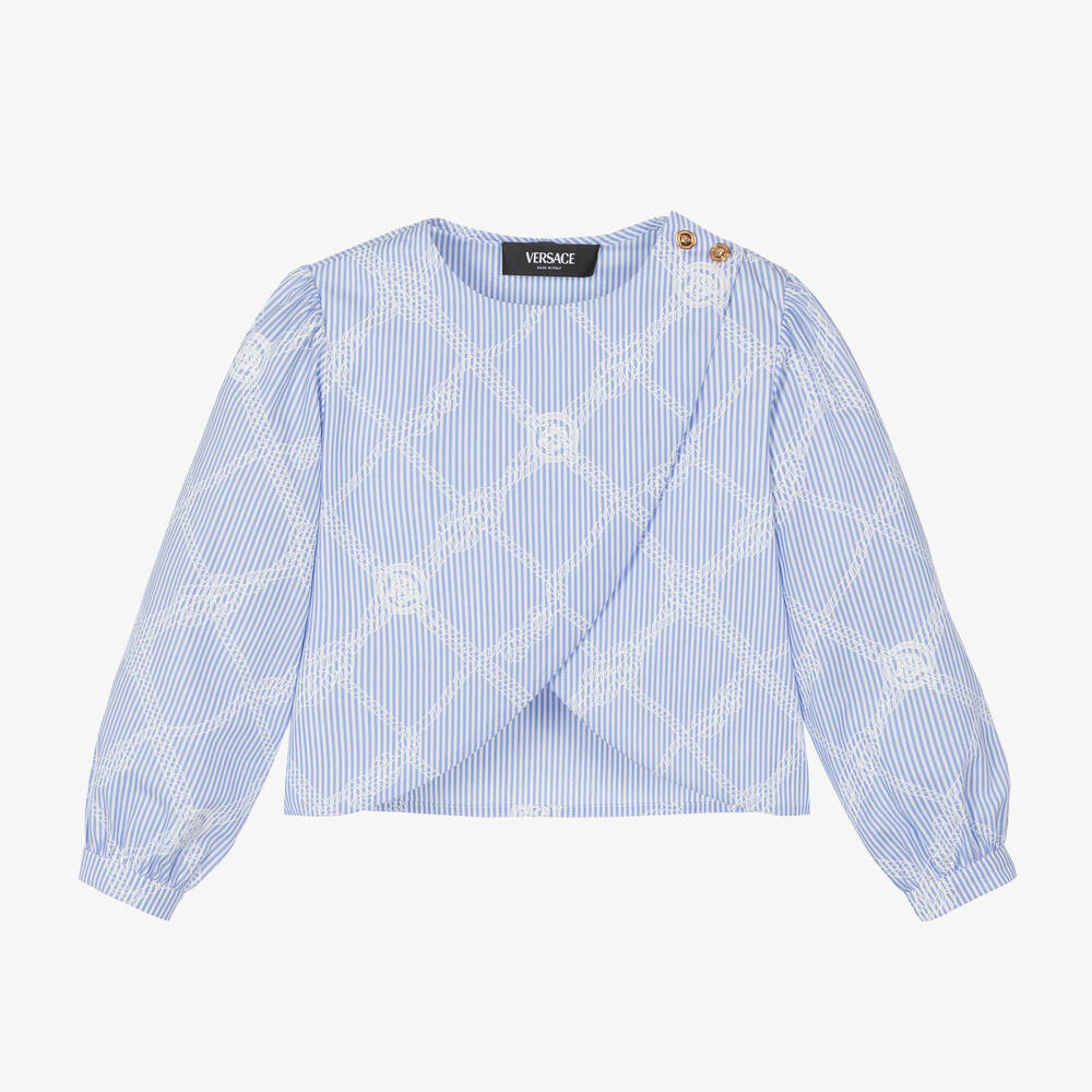 Versace-Girls Blue Stripe Medusa Blouse | Childrensalon Outlet