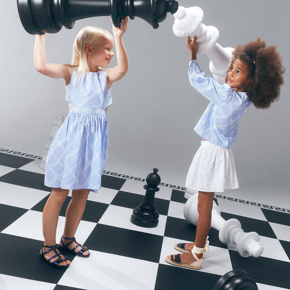 Versace-Girls Blue Stripe Medusa Blouse | Childrensalon Outlet
