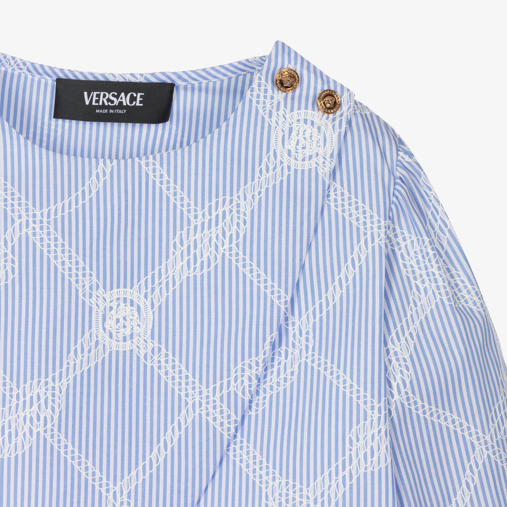 Versace-Girls Blue Stripe Medusa Blouse | Childrensalon Outlet