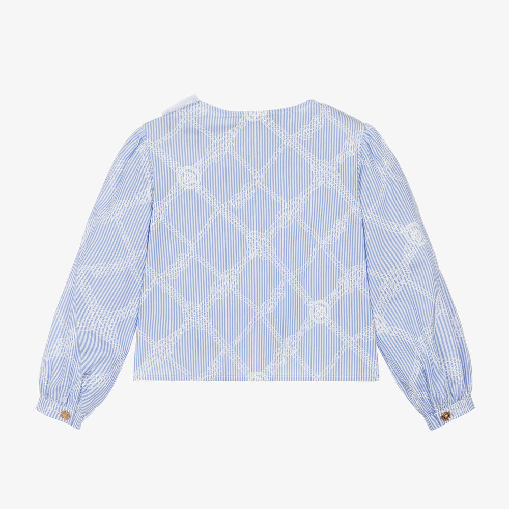 Versace-Girls Blue Stripe Medusa Blouse | Childrensalon Outlet
