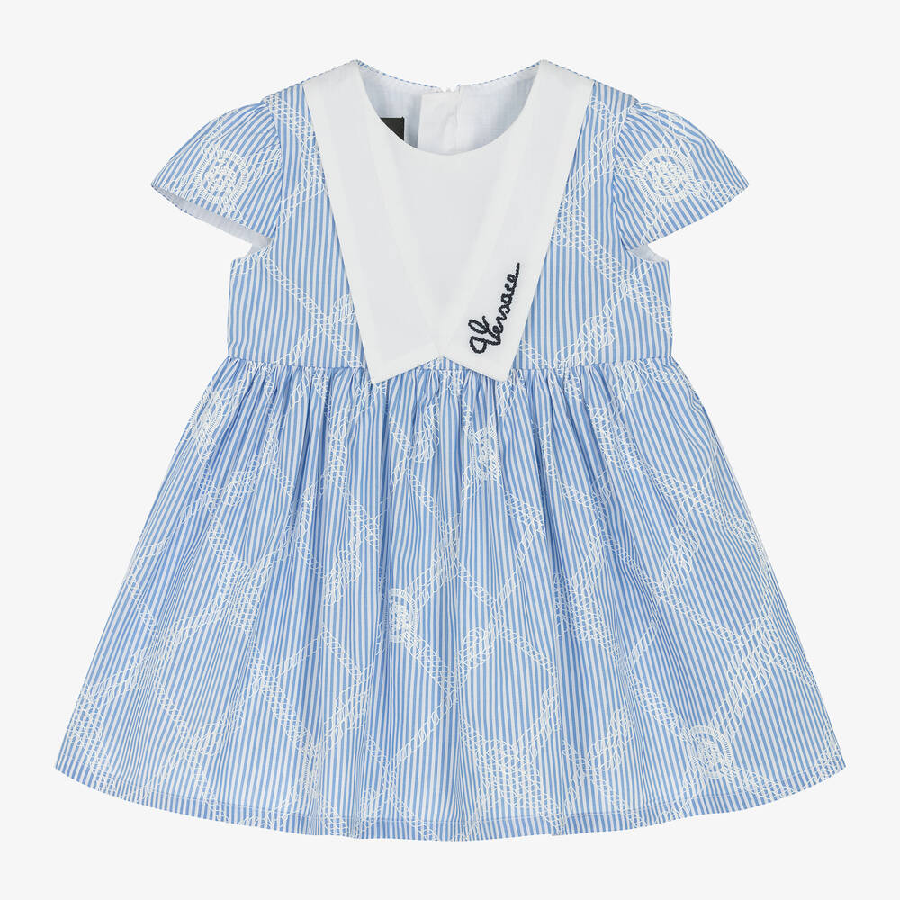 Versace-Girls Blue Striped Cotton Sailor Dress | Childrensalon Outlet