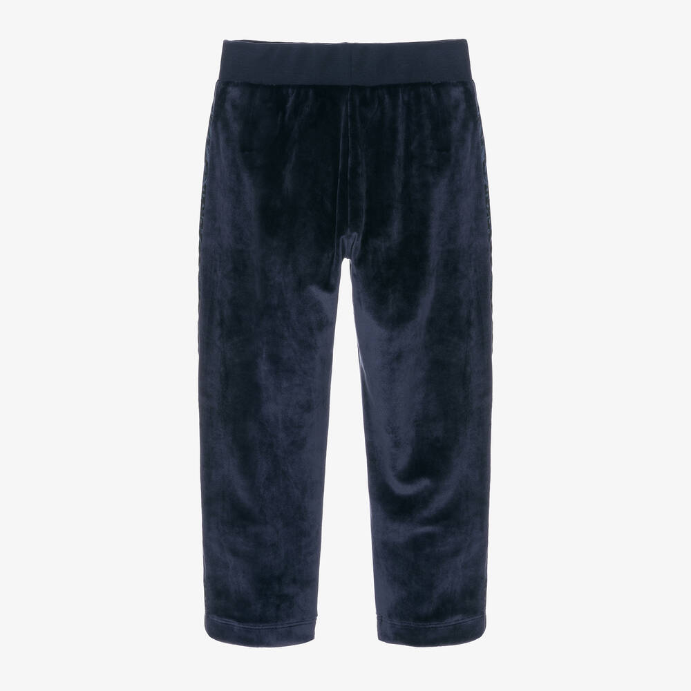 Versace-Girls Blue Velour Barocco Stripe Joggers | Childrensalon Outlet