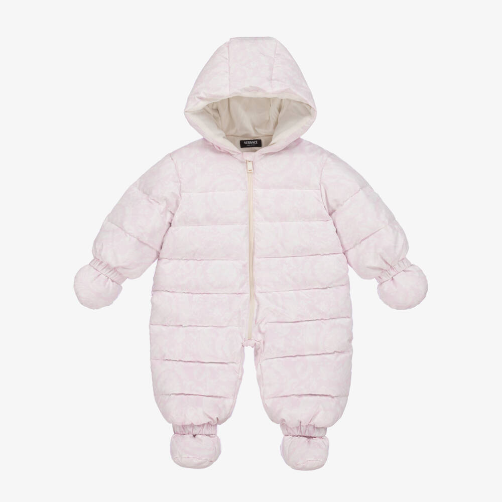 Versace-Girls Blush Barocco Puffer Snowsuit | Childrensalon Outlet