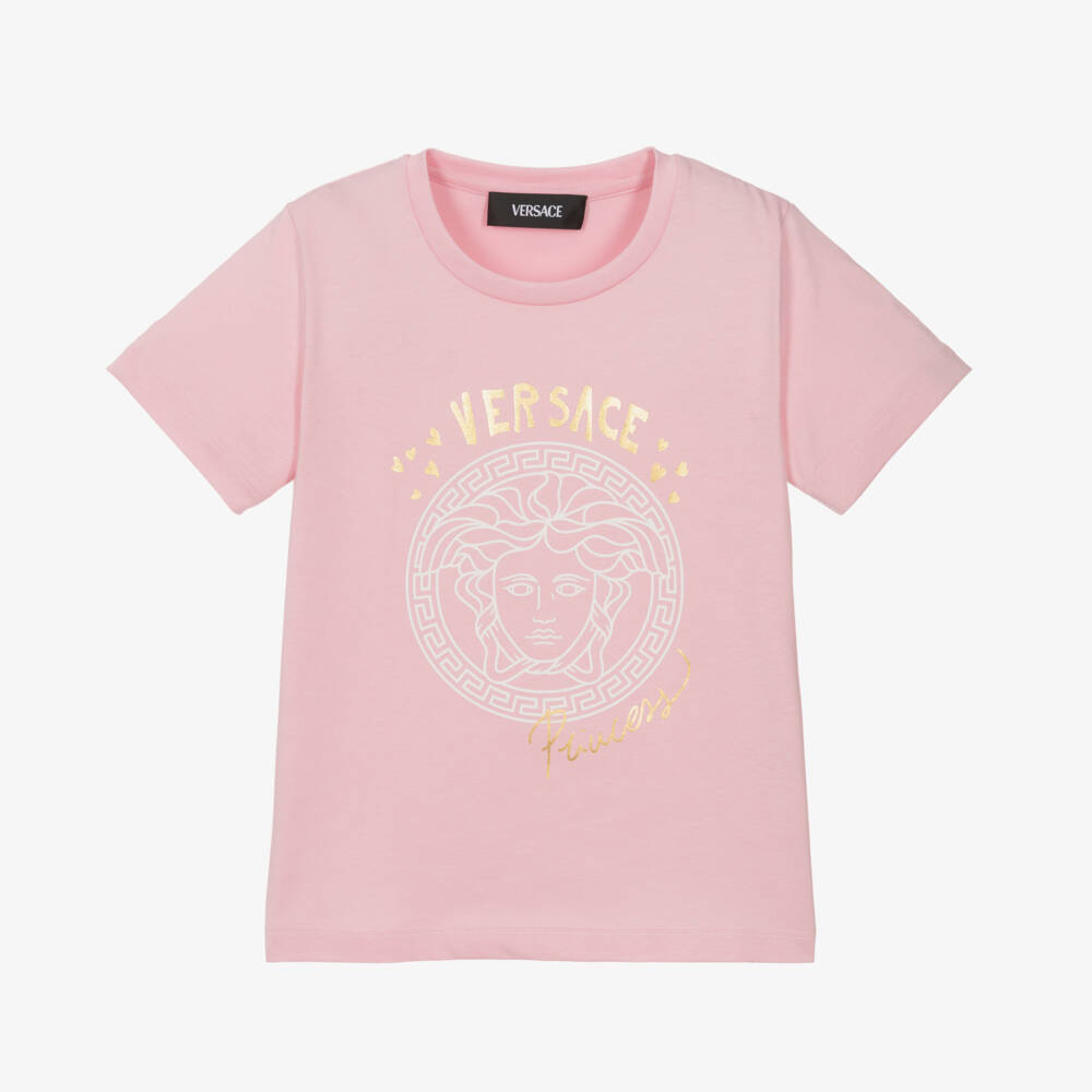 Versace-Girls Blush Cotton Medusa Tee | Childrensalon Outlet
