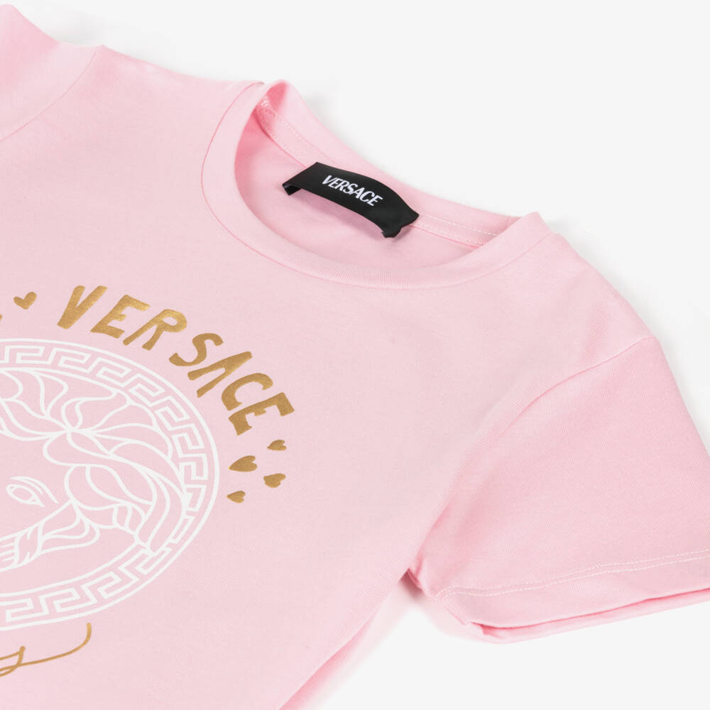 Versace-Girls Blush Cotton Medusa Tee | Childrensalon Outlet