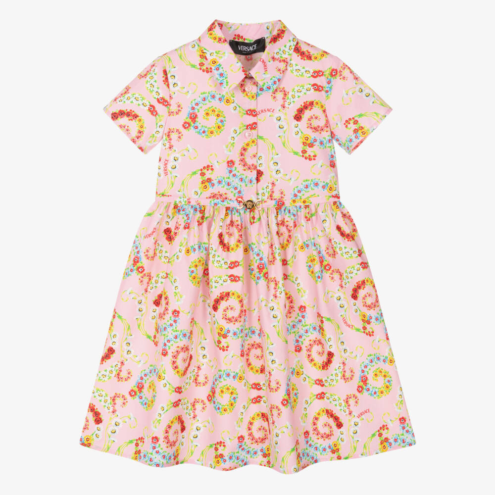 Versace-فستان بناتي بنقشة زهرية بلون وردي فاتح | Childrensalon Outlet