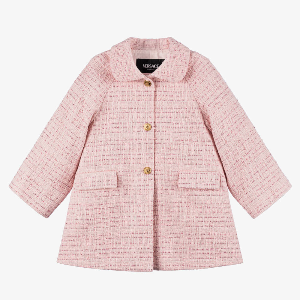Versace-Girls Blush Tweed Overcoat | Childrensalon Outlet