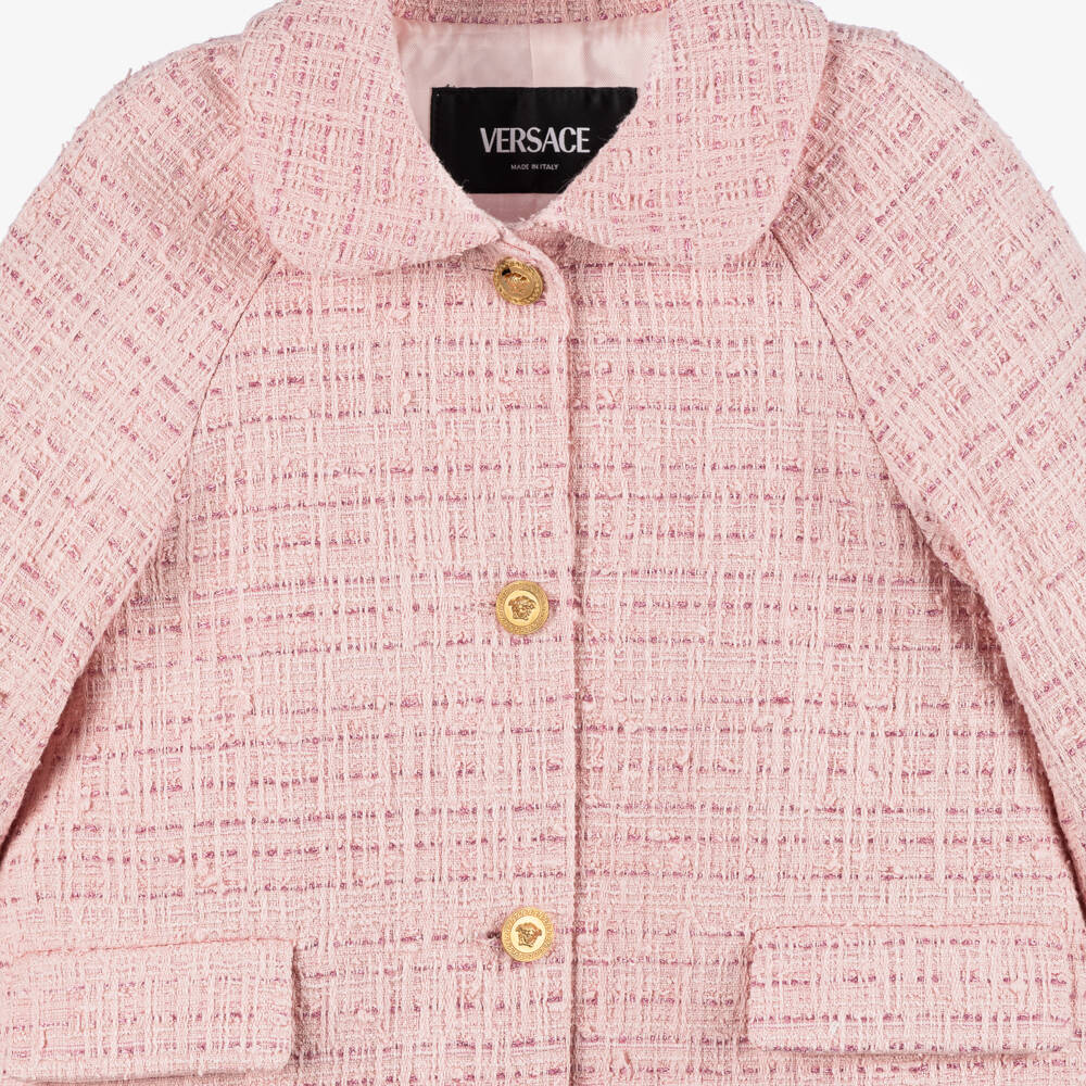 Versace-Girls Blush Tweed Overcoat | Childrensalon Outlet