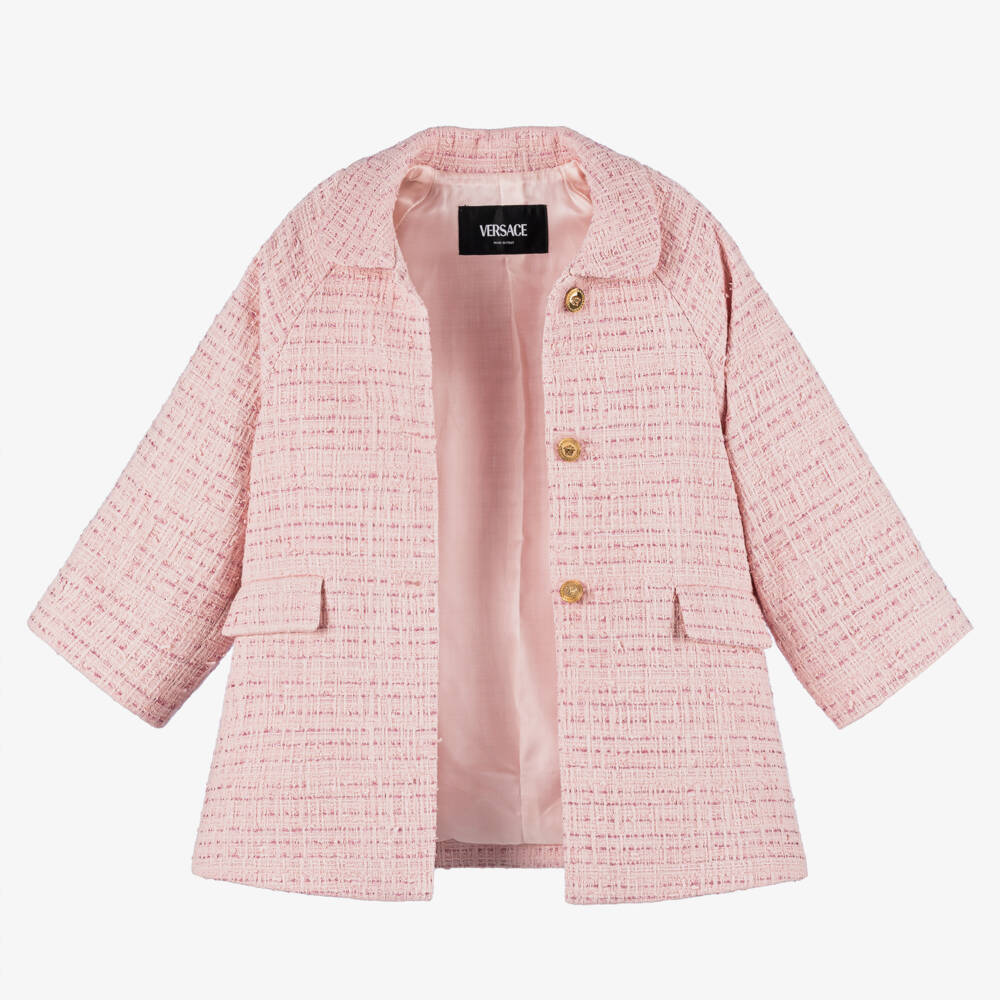 Versace-Girls Blush Tweed Overcoat | Childrensalon Outlet