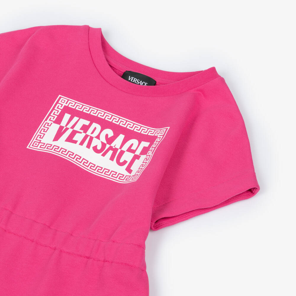 Versace-Розовое платье с логотипом из джерси | Childrensalon Outlet