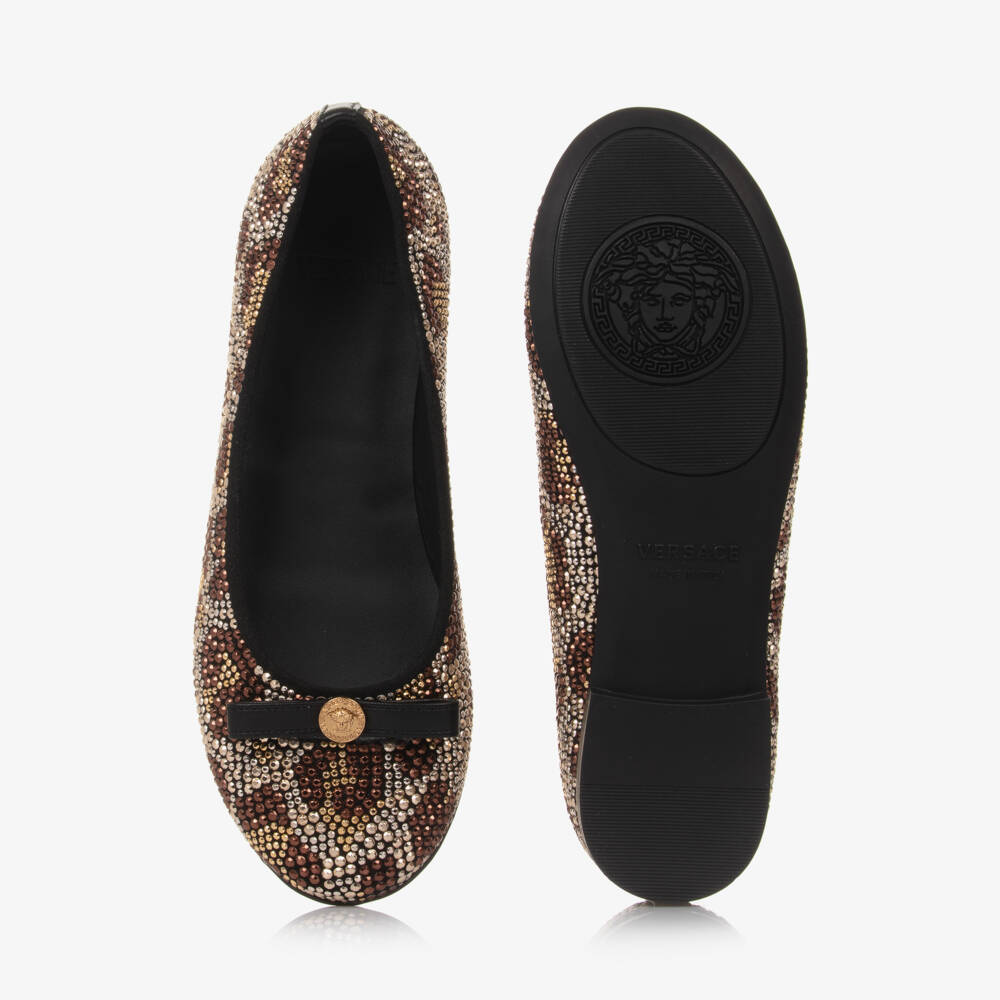 Versace-Золотисто-коричневые леопардовым туфли-лодочки для девочек | Childrensalon Outlet