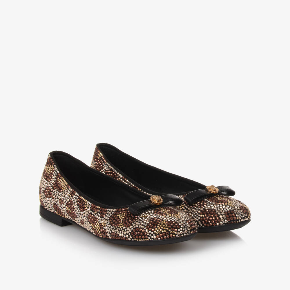Versace-Girls Brown Leopard Ballerina Flats | Childrensalon Outlet
