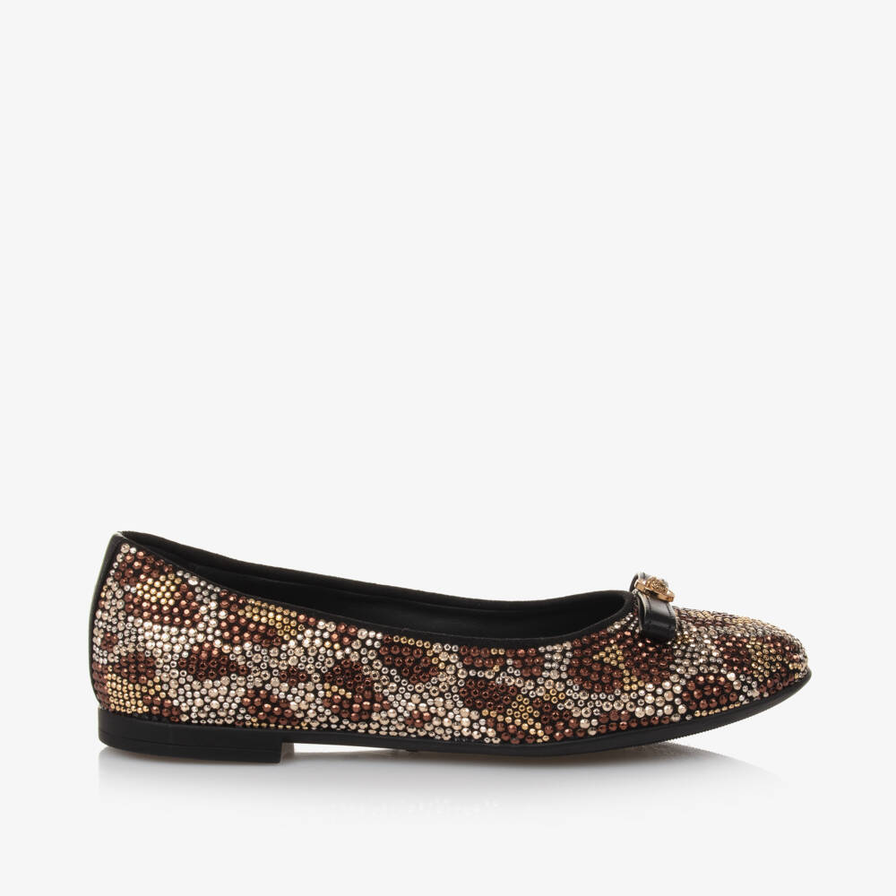 Versace-Золотисто-коричневые леопардовым туфли-лодочки для девочек | Childrensalon Outlet