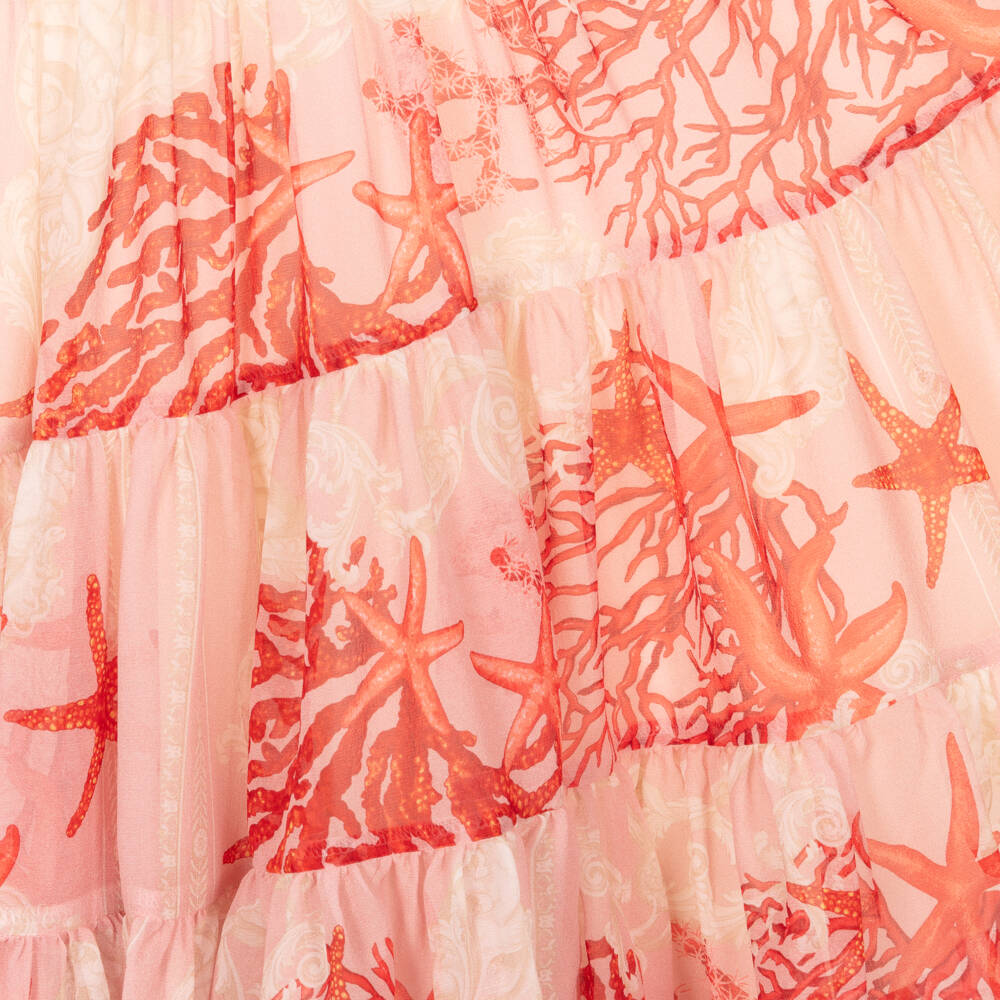 Versace-Girls Coral Starfish Silk Skirt | Childrensalon Outlet