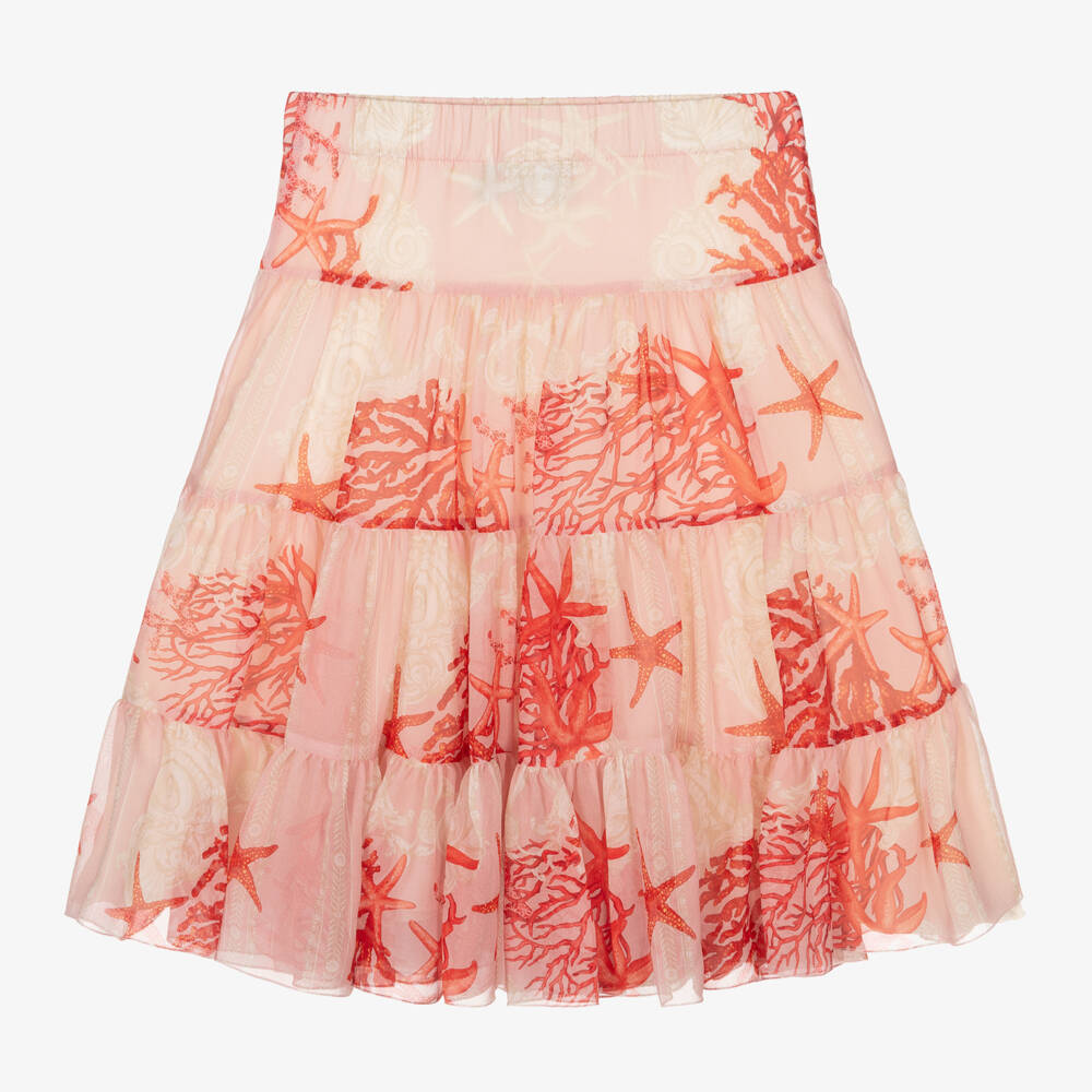 Versace-Girls Coral Starfish Silk Skirt | Childrensalon Outlet