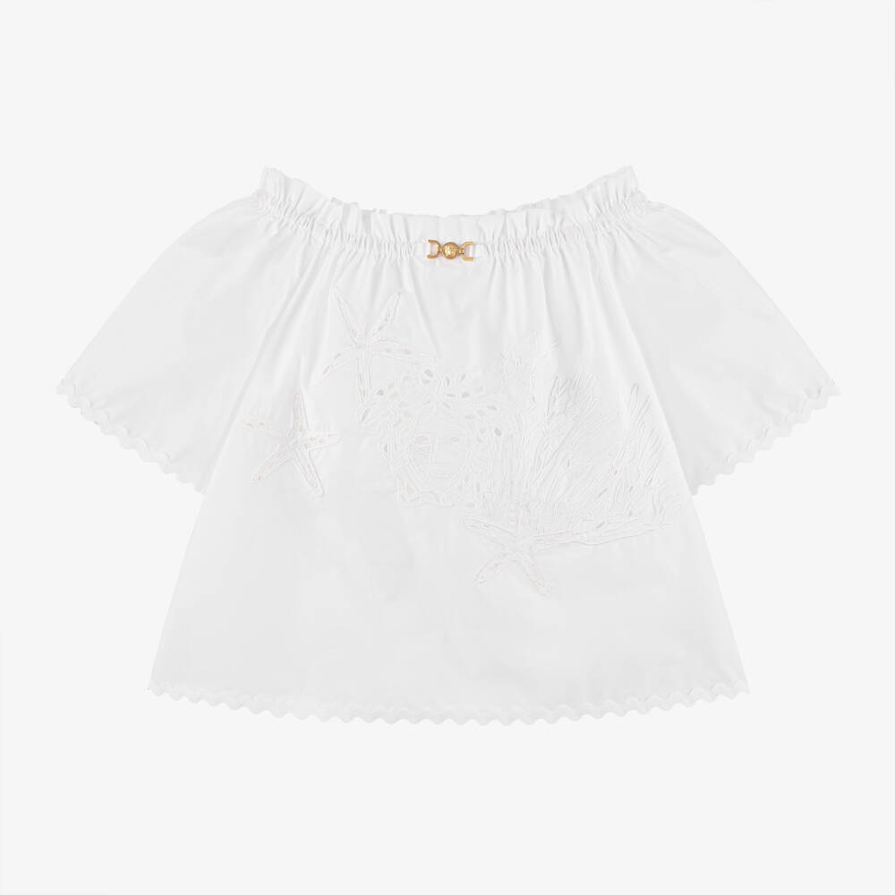 Versace-Girls Cotton Blouse with Embroidery | Childrensalon Outlet