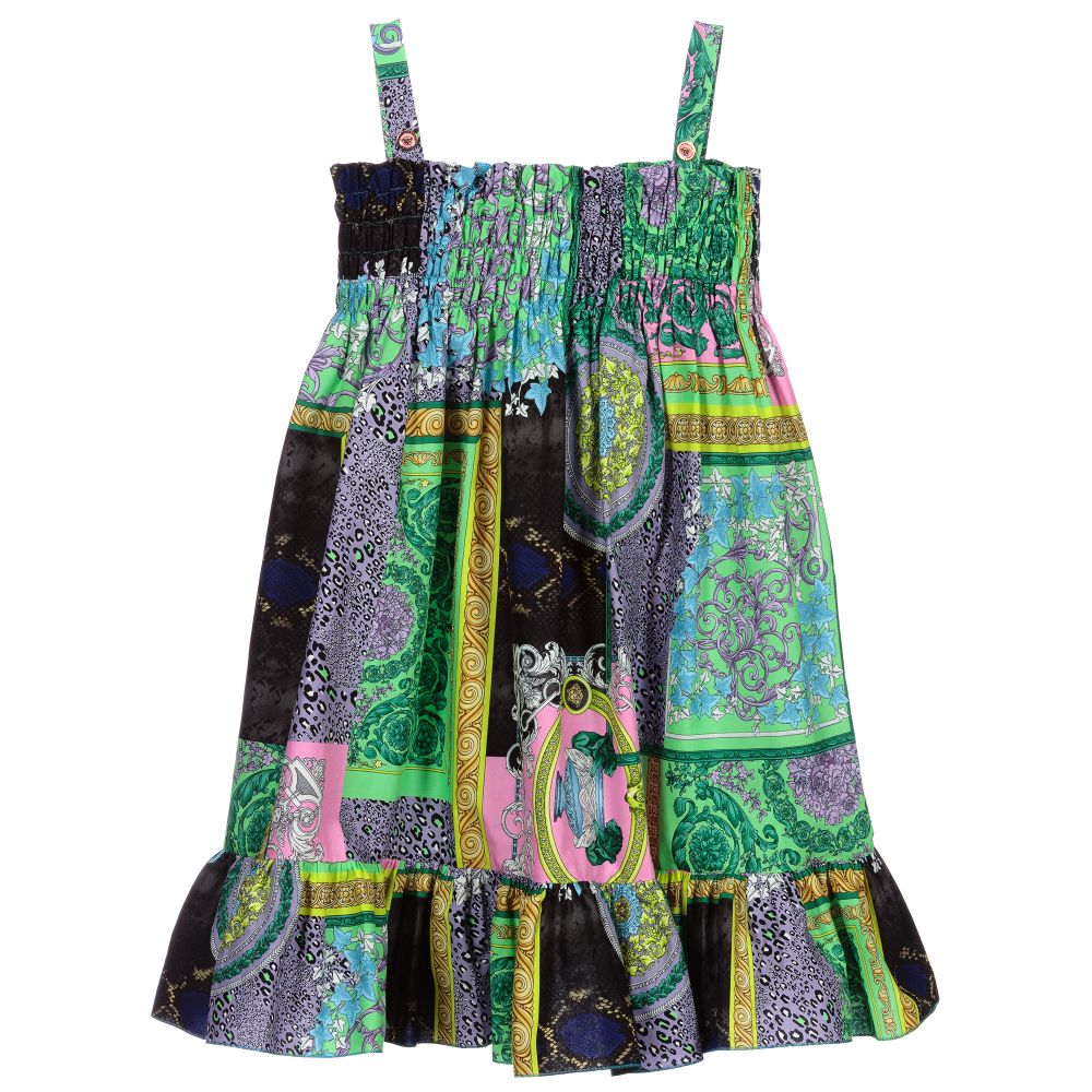 Versace - فستان قطن لون أخضر بطبعة ملونة | Childrensalon