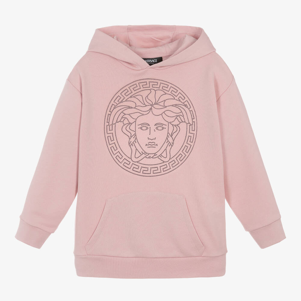 Versace-هودي بشعار ميدوسا قطن لون زهري للبنات | Childrensalon Outlet