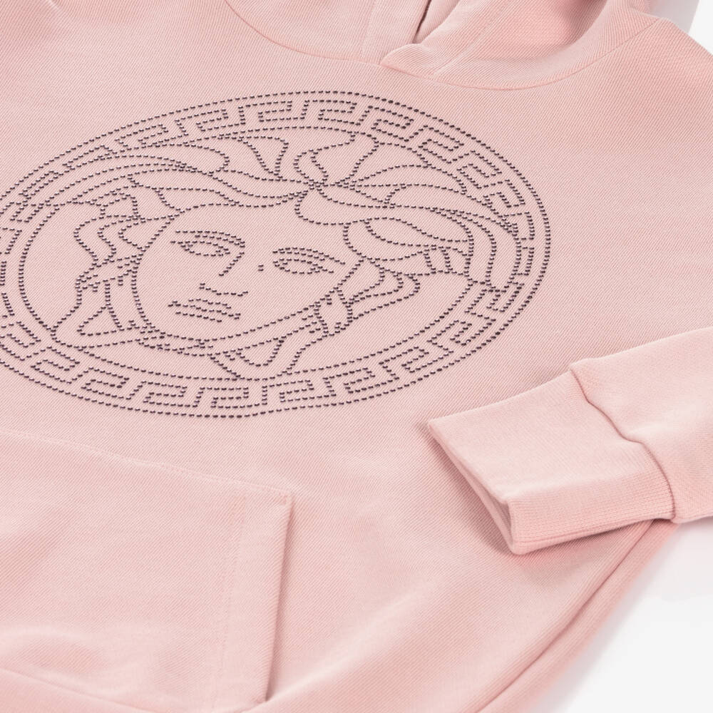 Versace-هودي بشعار ميدوسا قطن لون زهري للبنات | Childrensalon Outlet