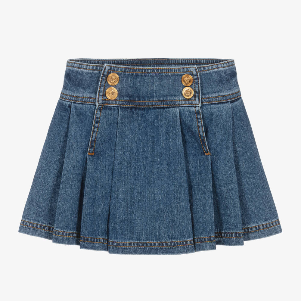 Versace-Girls Denim Skirt with Medusa Buttons | Childrensalon Outlet