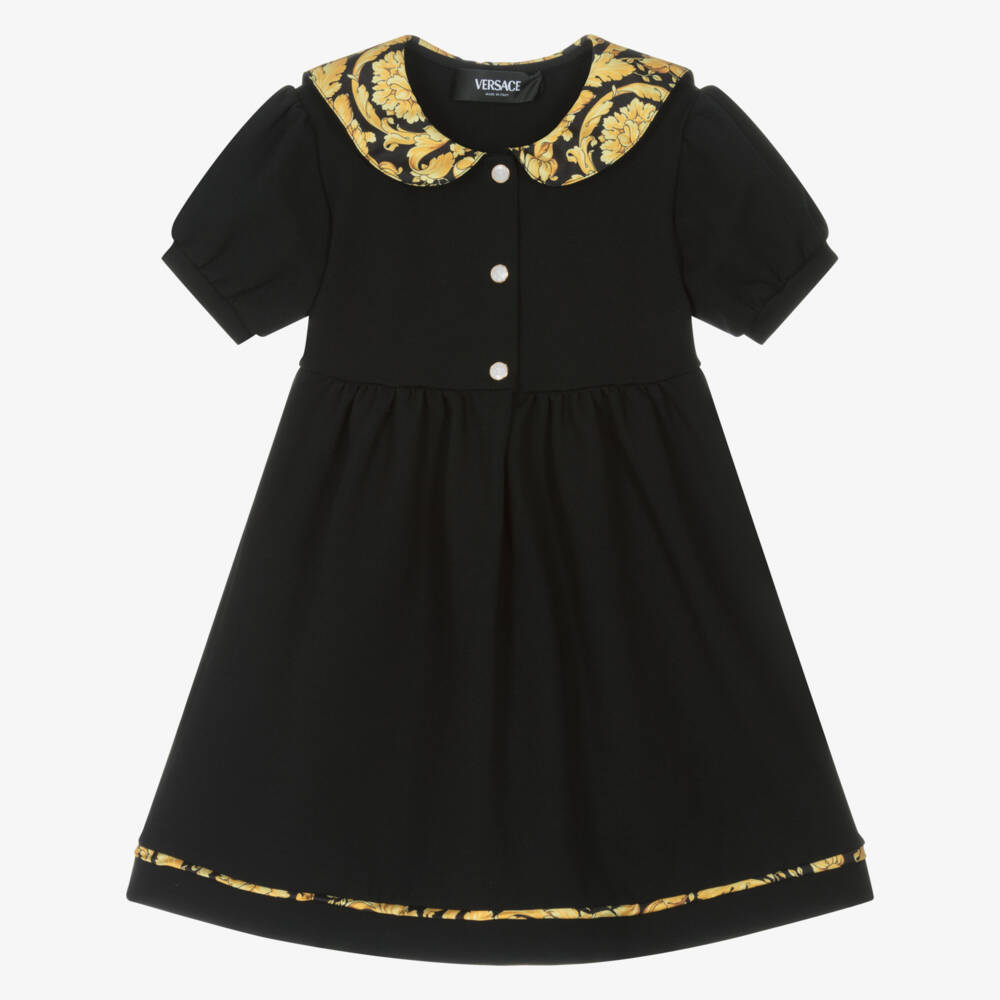 Versace-فستان باروك أنيق باللونين الأسود والذهبي للبنات | Childrensalon Outlet