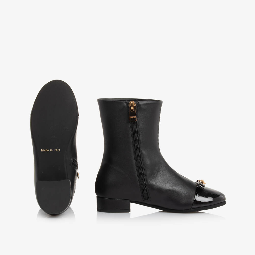 Versace-Girls Elegant Black Leather Booties | Childrensalon Outlet
