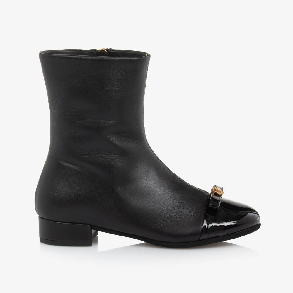 Versace-Girls Elegant Black Leather Booties | Childrensalon Outlet