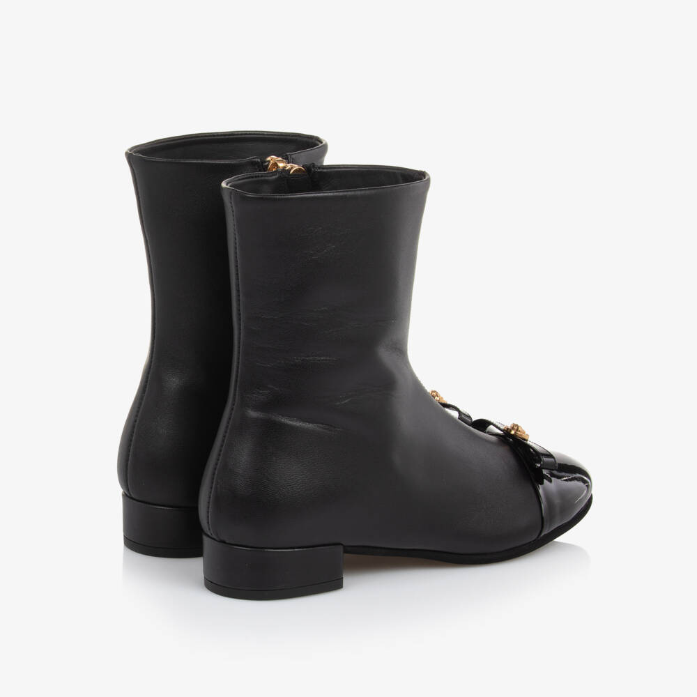 Versace-Girls Elegant Black Leather Booties | Childrensalon Outlet