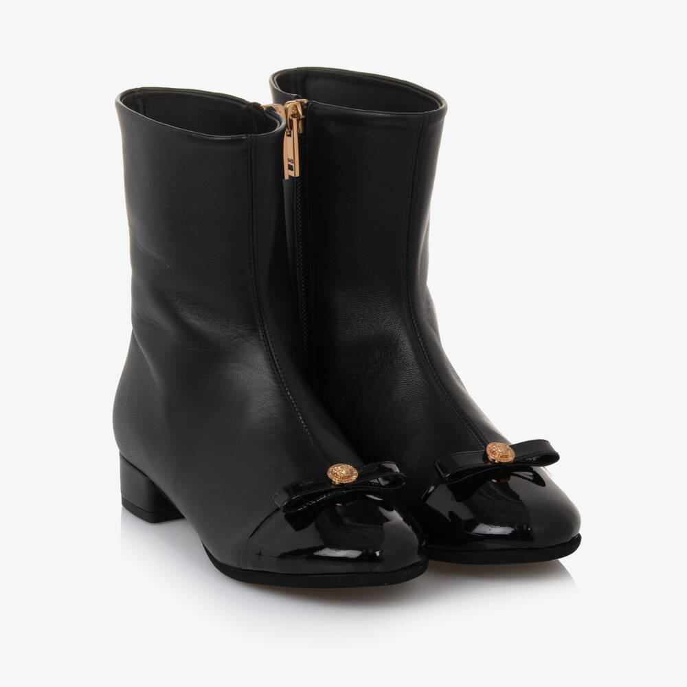 Versace-Girls Elegant Black Leather Booties | Childrensalon Outlet