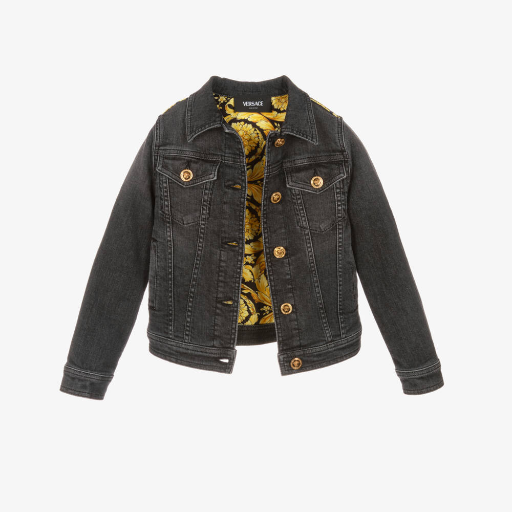 Versace-Girls Elegant Black Patterned Denim Jacket | Childrensalon Outlet