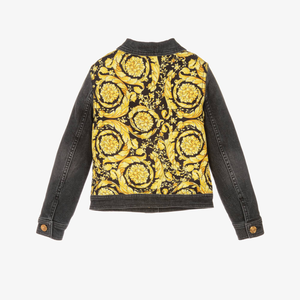Versace-Girls Elegant Black Patterned Denim Jacket | Childrensalon Outlet