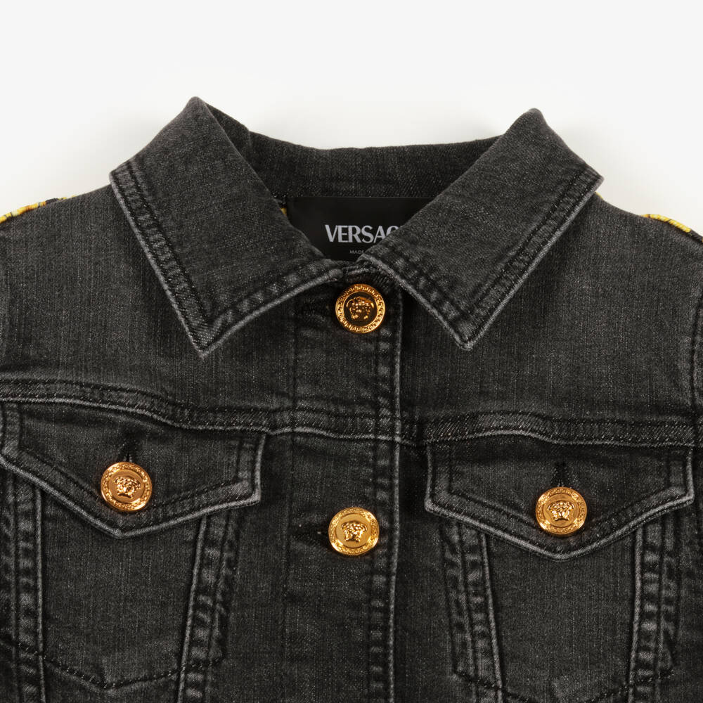 Versace-Girls Elegant Black Patterned Denim Jacket | Childrensalon Outlet
