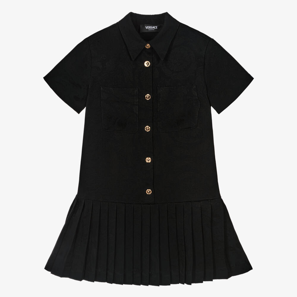Versace-فستان ساتان أسود أنيق للبنات | Childrensalon Outlet
