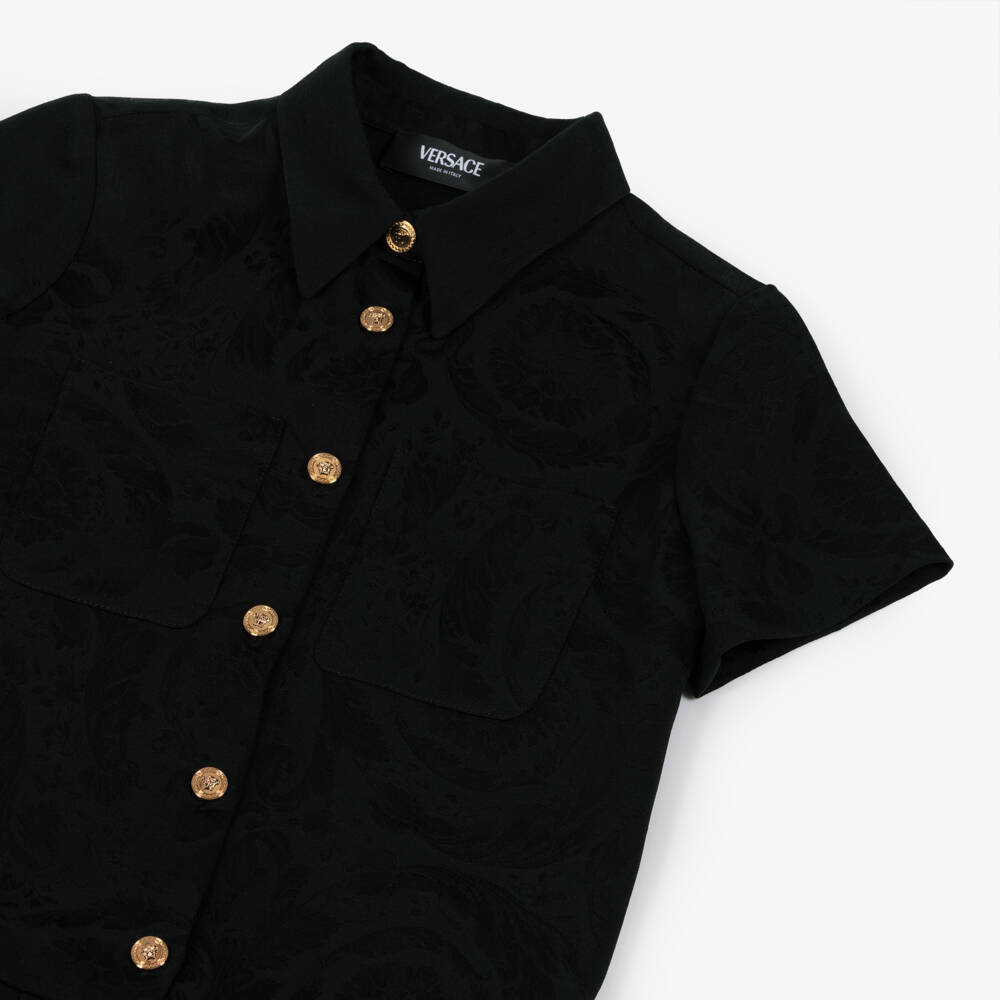 Versace-فستان ساتان أسود أنيق للبنات | Childrensalon Outlet