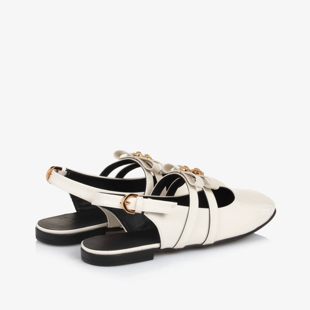 Versace-Girls Elegant Ivory Bar Shoes | Childrensalon Outlet