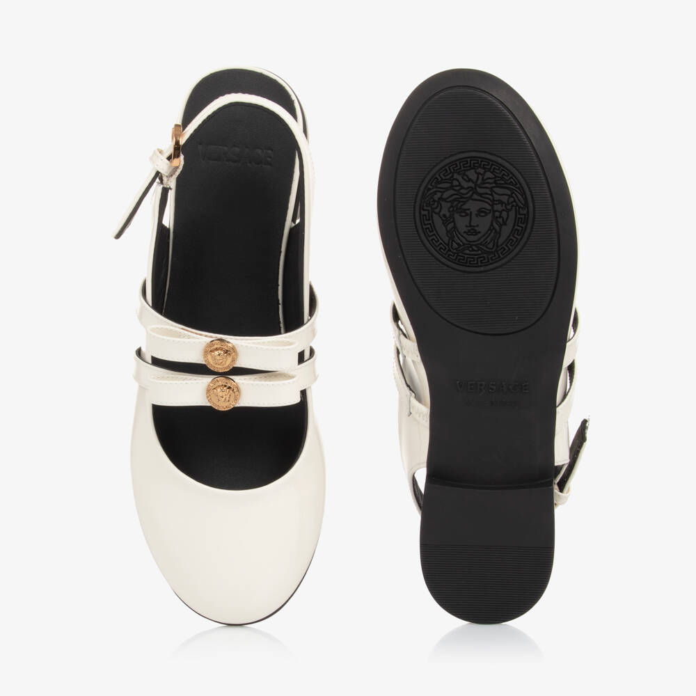 Versace-Girls Elegant Ivory Bar Shoes | Childrensalon Outlet