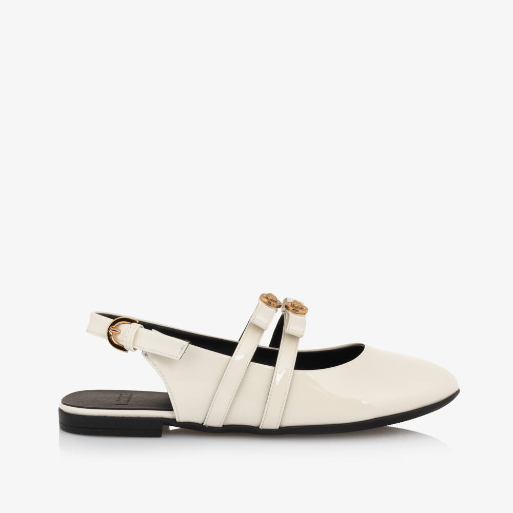 Versace-Girls Elegant Ivory Bar Shoes | Childrensalon Outlet