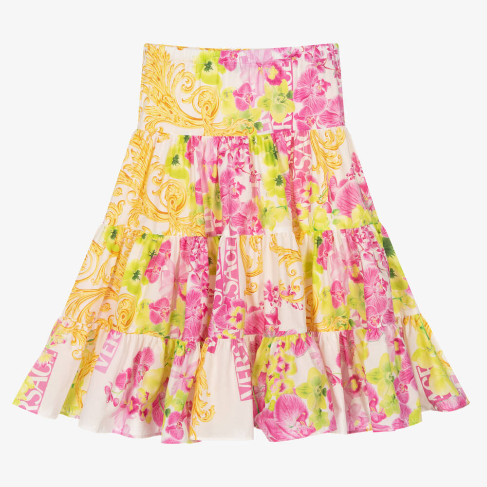 Versace-تنورة عاجية أنيقة مزينة بالزهور للبنات | Childrensalon Outlet