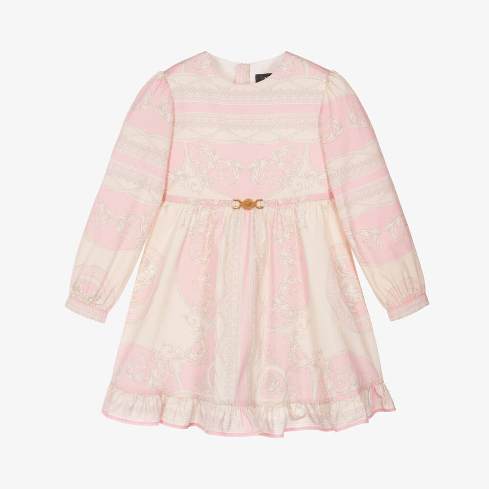 Versace-Girls Elegant Pink Ivory Cotton Dress | Childrensalon Outlet