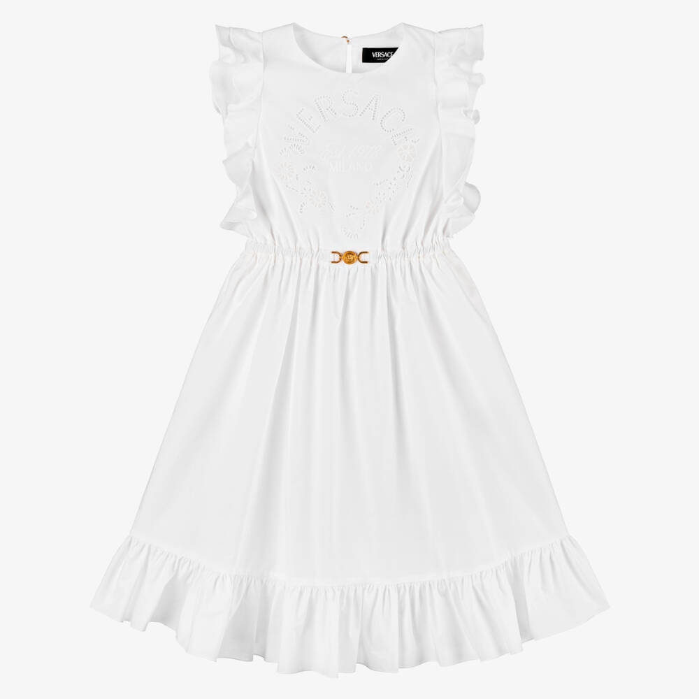 Versace-Girls Elegant White Embroidered Dress | Childrensalon Outlet