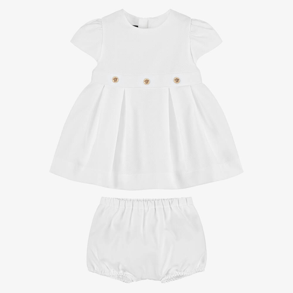 Versace-Girls' Elegant White Waffle Dress | Childrensalon Outlet